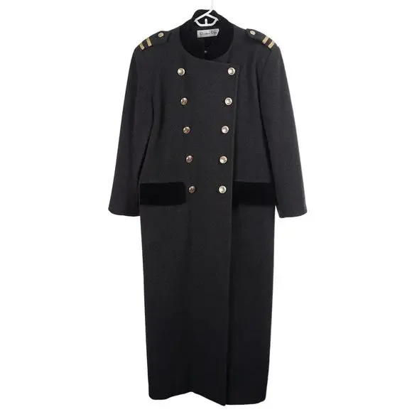 CHRISTIAN DIOR Vintage 80s Women Coat 10 Gray Loro Piana Lambswool